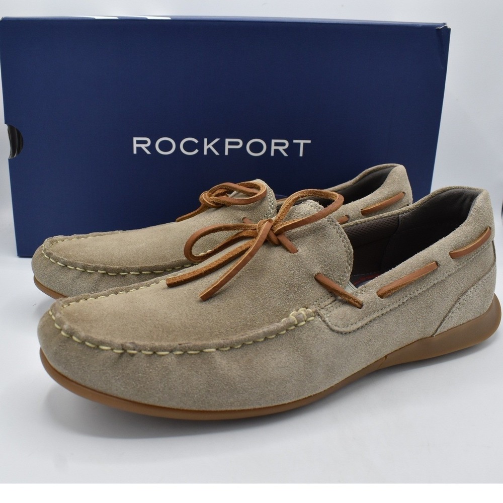 Rockport DMX Dunphy Boat Shoes Mens 13 M Green Tan NEW Suede Loafers